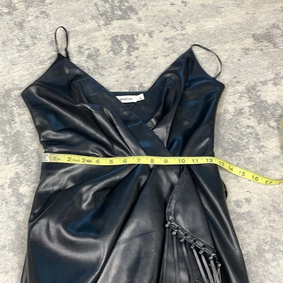 New Jonathan Simkhai Carlee Fringe Detail Faux Leather Dress Vegan Black Sz 4 - Picture 13 of 15